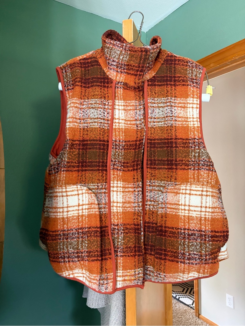 Free People Rust Plaid Sherpa-Lined Vest
